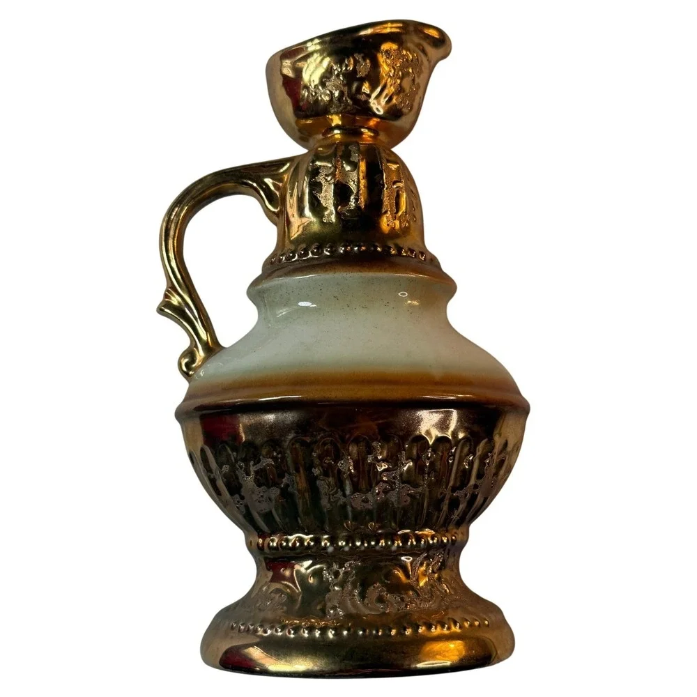 Vintage Regal China 1976 Floral Decanter Bottle 22K Gold Wash MCM Kitsch Barware